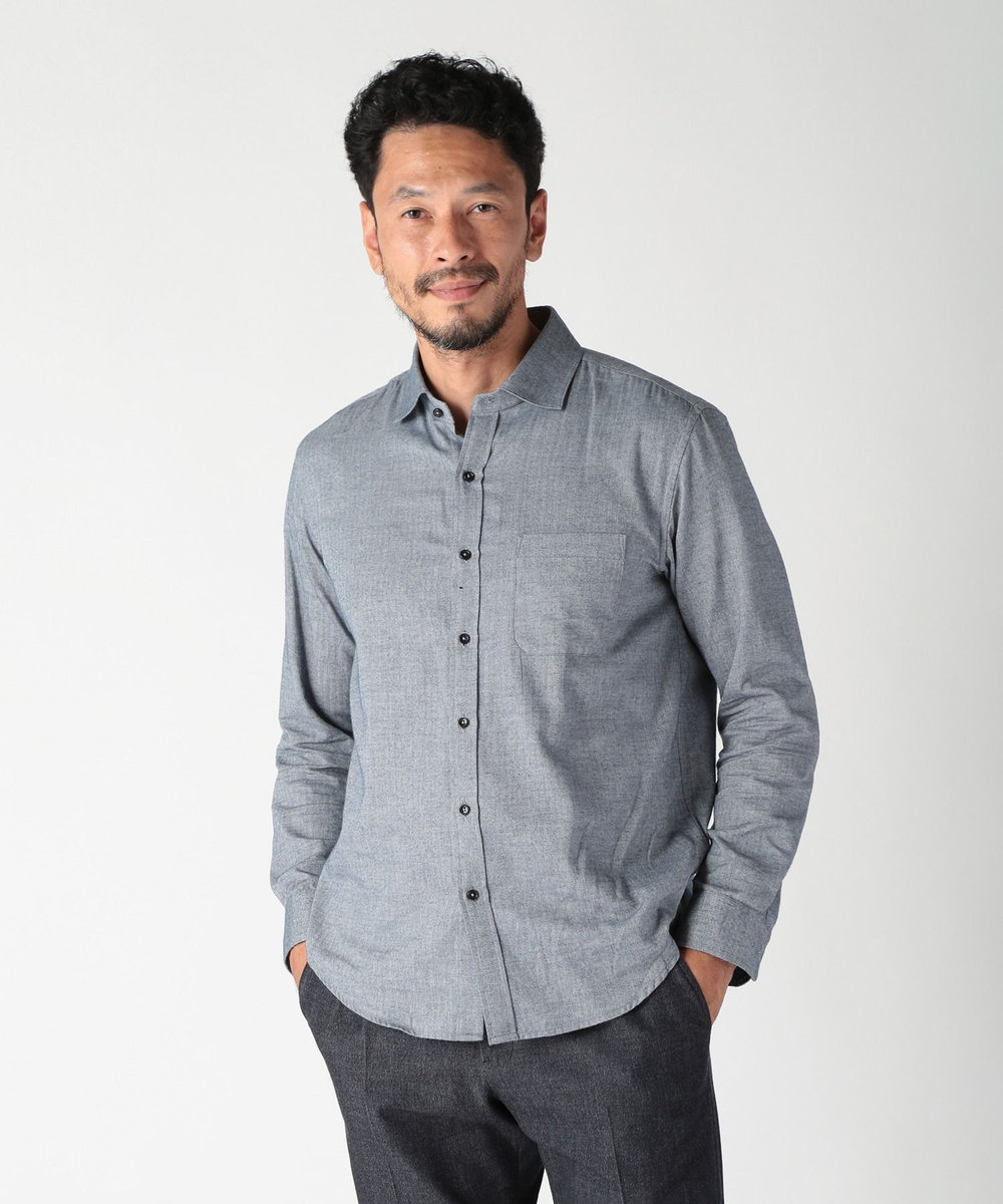 MEN'S BIGI コットンカシミアヘリンボーンシャツ ネイビー