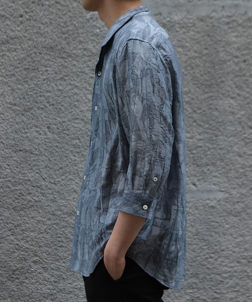 MEN'S BIGI 総柄シアージャカード7分袖オープンカラーシャツ ブルー