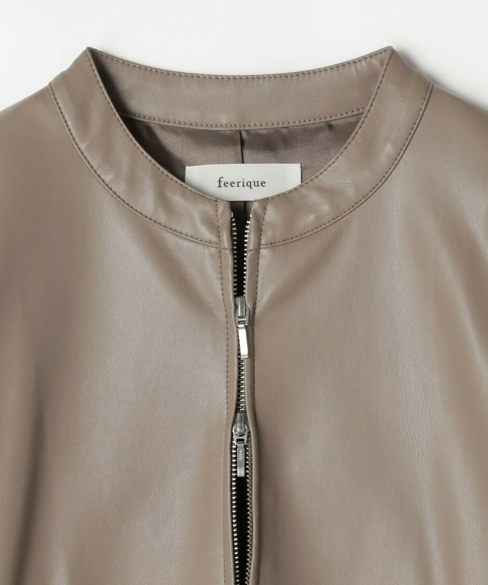 feerique Lサイズ（大きいサイズ） 【大きいサイズ】feerique フェイクレザーストレッチブルゾン モカ