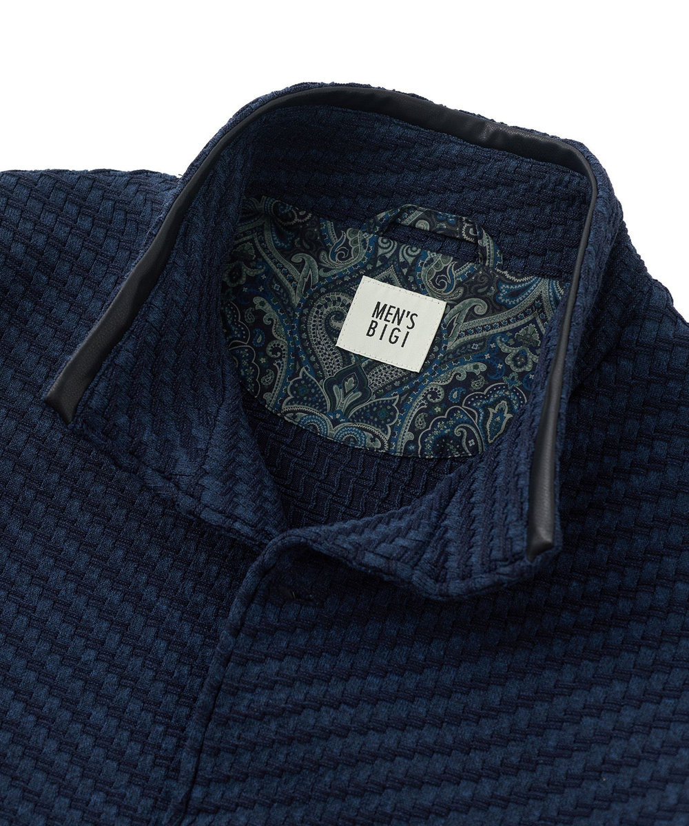 MEN'S BIGI ブリスターニットジャカード スタンドジャケット ネイビー