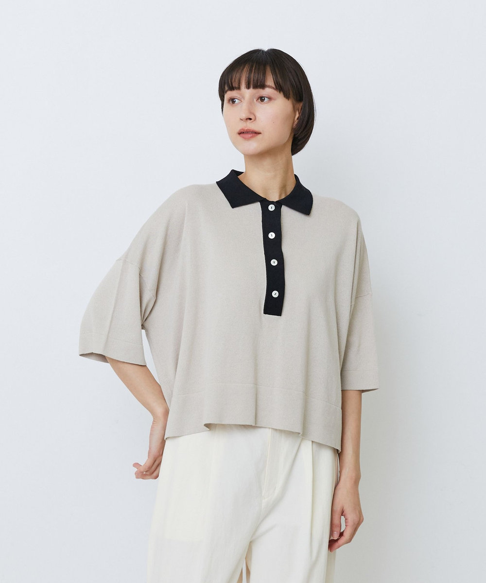 LOISIR 和紙コットン天竺ポロニット ベージュ