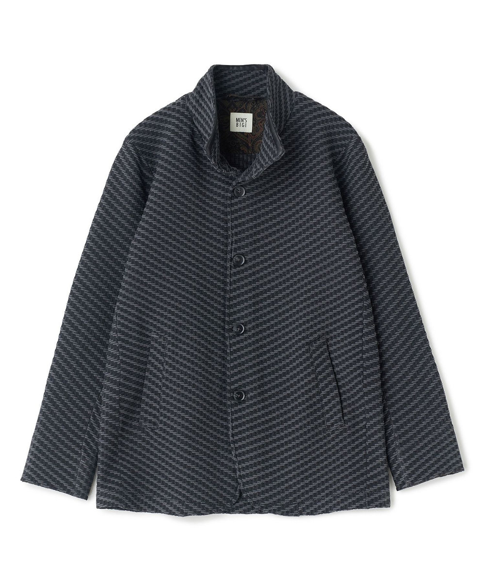 MEN'S BIGI ブリスターニットジャカード スタンドジャケット ブラック