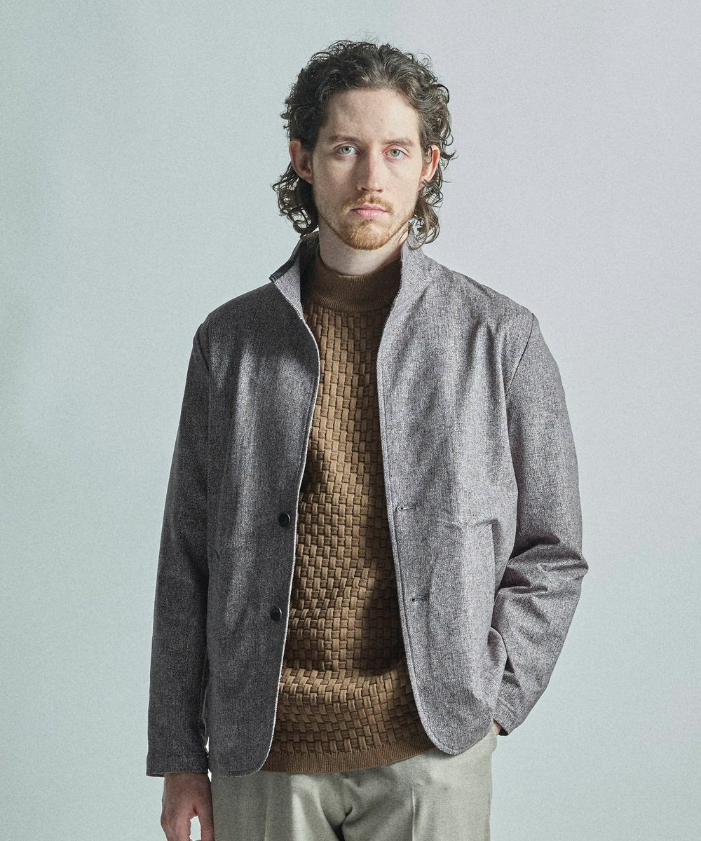 MEN'S BIGI ドットエアーヘリンボーンプリントスタンドカラージャケット＜保温/透湿/撥水/防シワ/ストレッチ＞ チャコールグレー