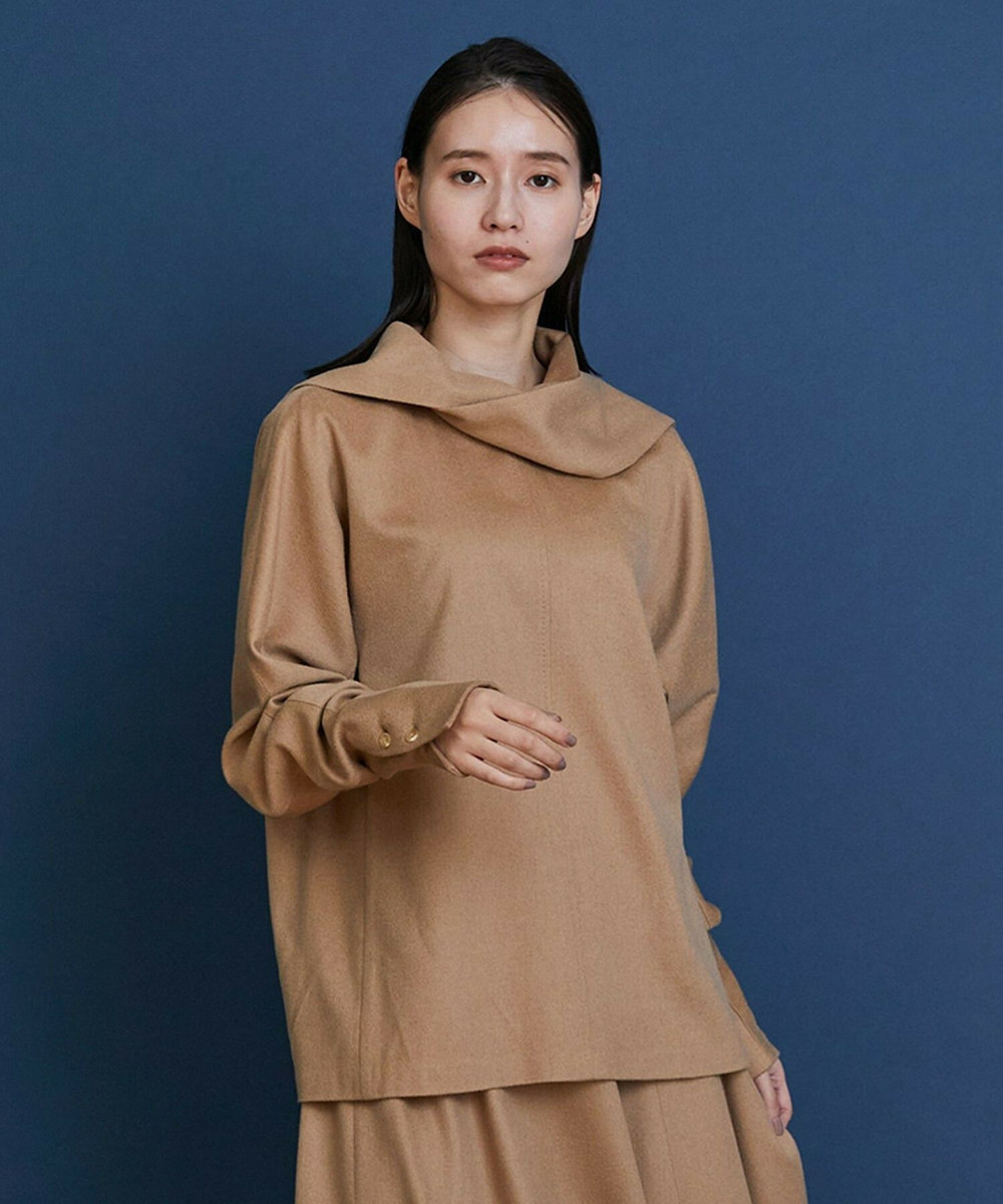 L'EQUIPE COUTURIER ピュアキャメルドレープブラウス キャメル