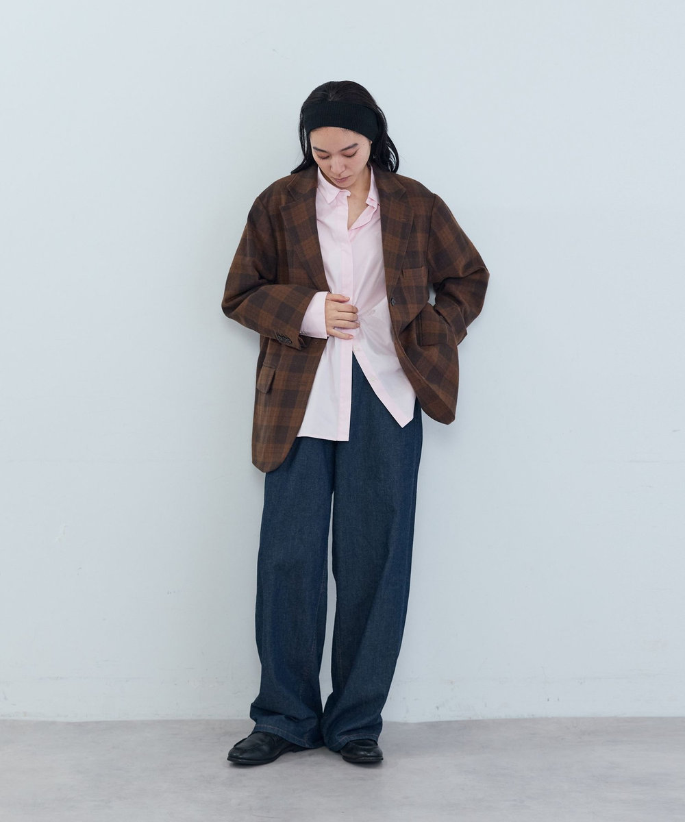 ADIEU TRISTESSE 《石上美津江さんコラボ》ウールチェックジャケット ブラウン系その他