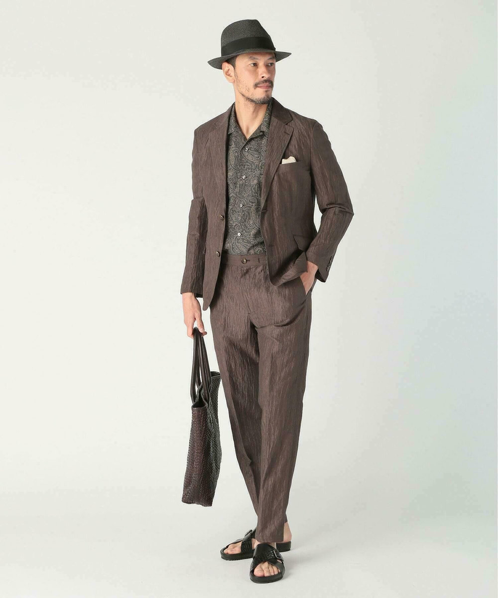 MEN'S BIGI コットンリネン楊柳サッカージャケット ブラウン
