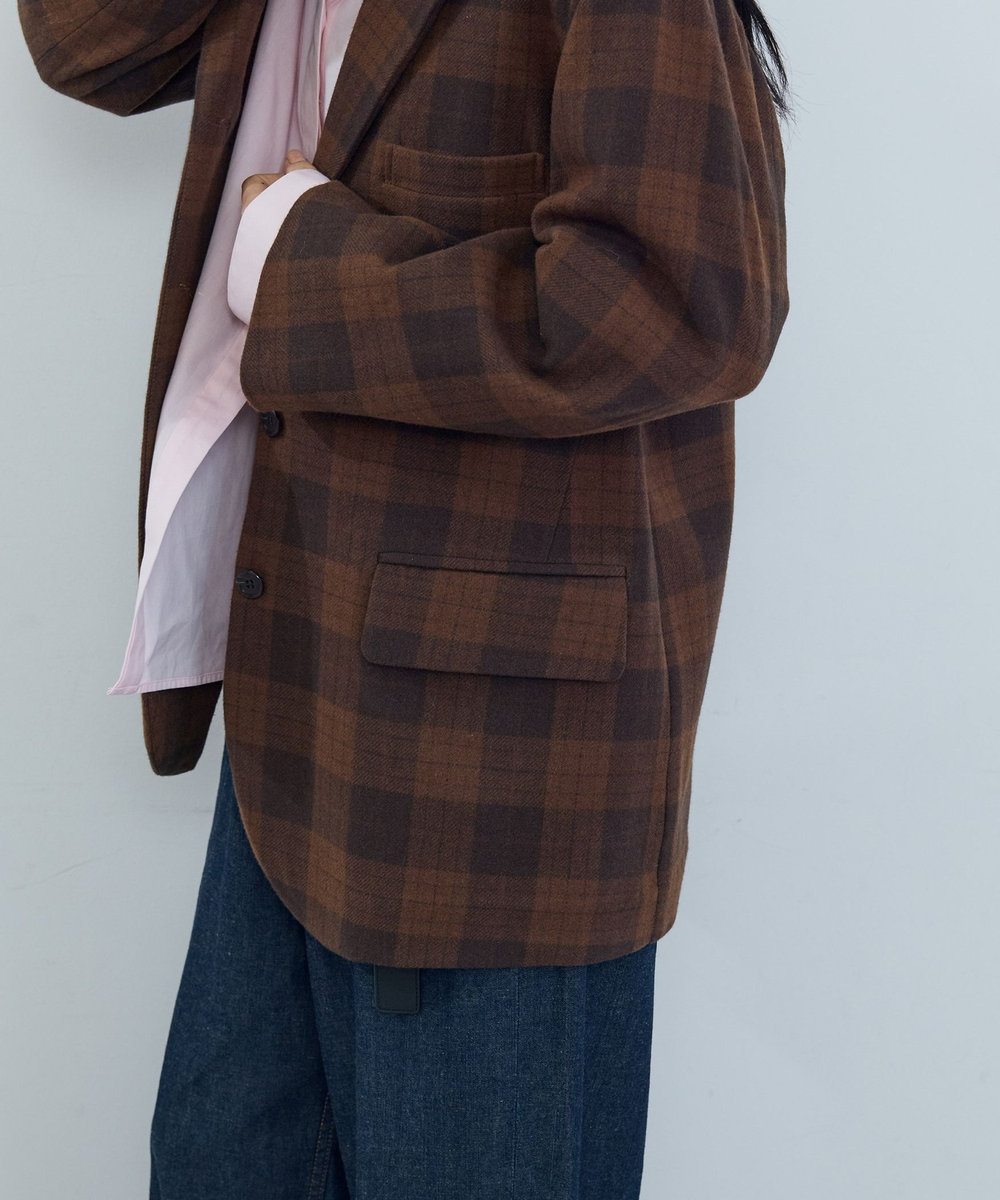 ADIEU TRISTESSE 《石上美津江さんコラボ》ウールチェックジャケット ブラウン系その他