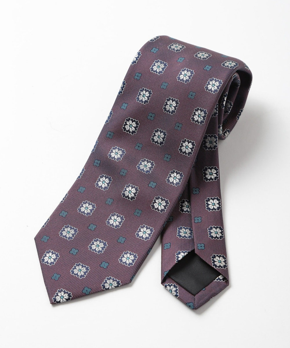 MEN'S BIGI 【TIE YOUR TIE(タイユアタイ)】ヴィンテージフラワー柄ネクタイ ボルドー