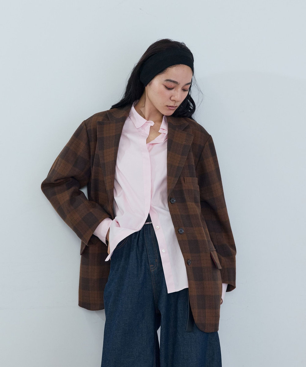 ADIEU TRISTESSE 《石上美津江さんコラボ》ウールチェックジャケット ブラウン系その他