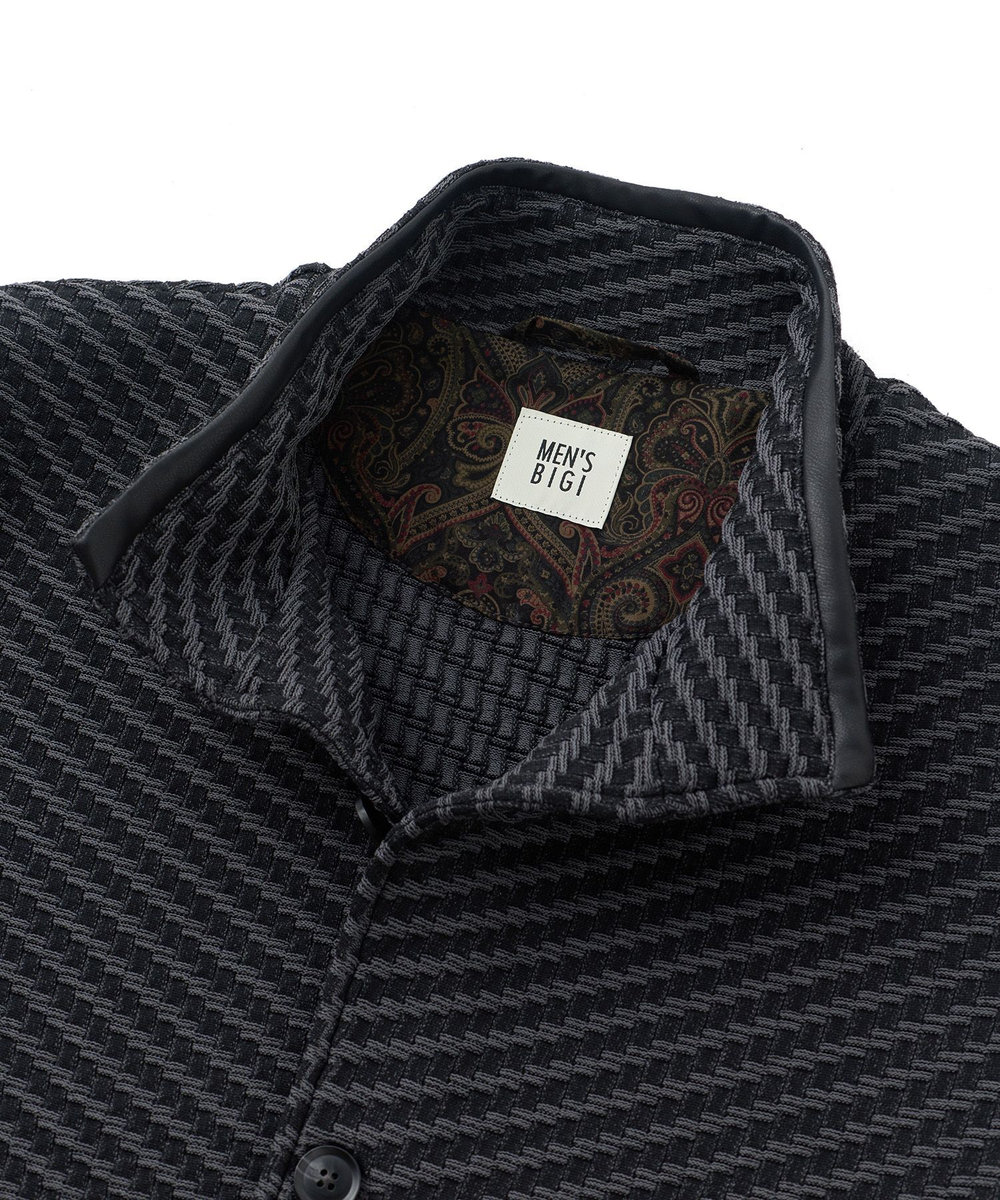 MEN'S BIGI ブリスターニットジャカード スタンドジャケット ブラック