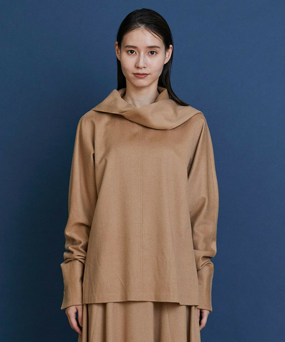 L'EQUIPE COUTURIER ピュアキャメルドレープブラウス キャメル