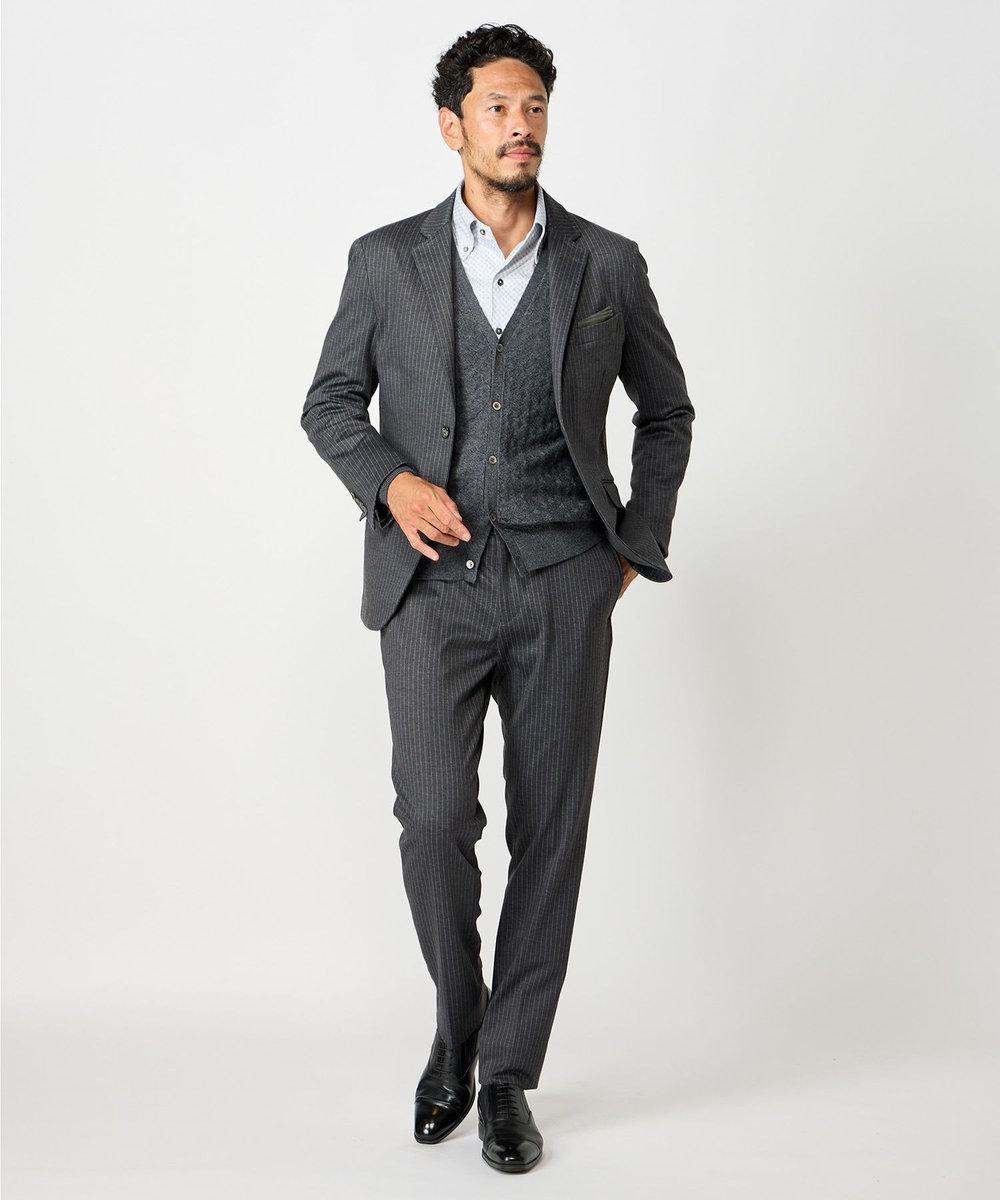 MEN'S BIGI 【ACTIVE TAILOR】エクストラTRジャージヘリンボーンプリントテーラードジャケット＜セットアップ・スリーピース対応＞ グレー