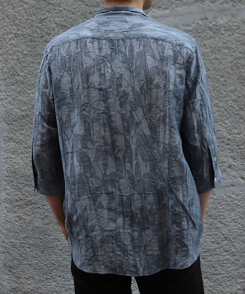 MEN'S BIGI 総柄シアージャカード7分袖オープンカラーシャツ ブルー