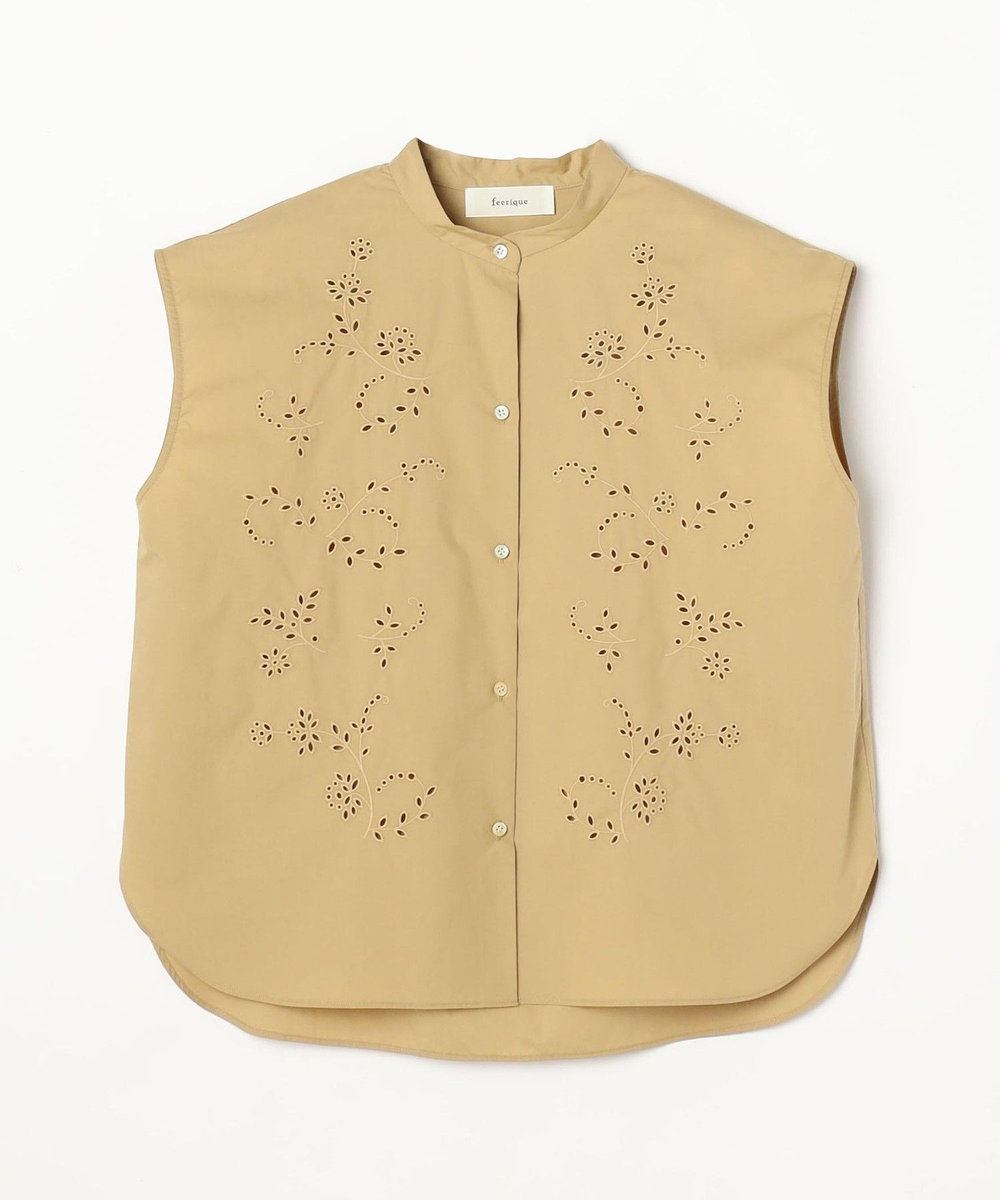 feerique feerique カットワークレースフレンチスリーブブラウス ベージュ