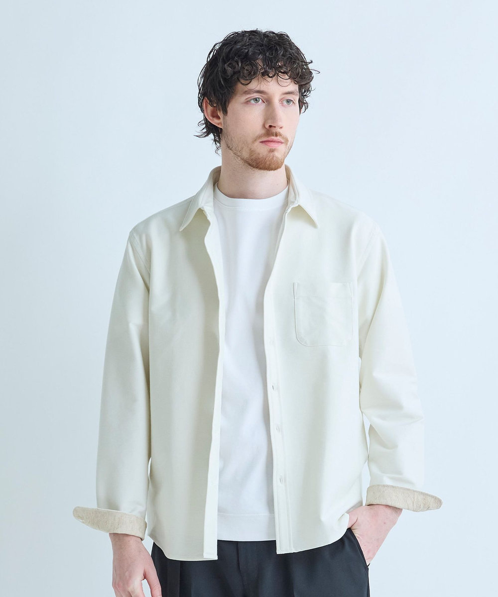 MEN'S BIGI デニムジャージ シャツブルゾン＜ストレッチ＞ ホワイト