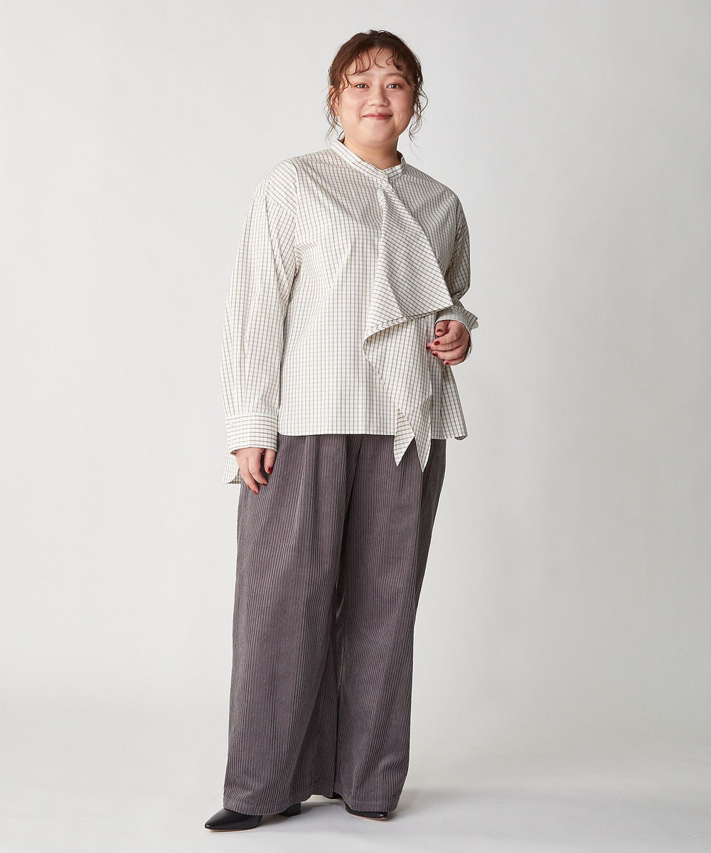 feerique Lサイズ（大きいサイズ） 【大きいサイズ】feerique タイプライターフリルシャツ チェック