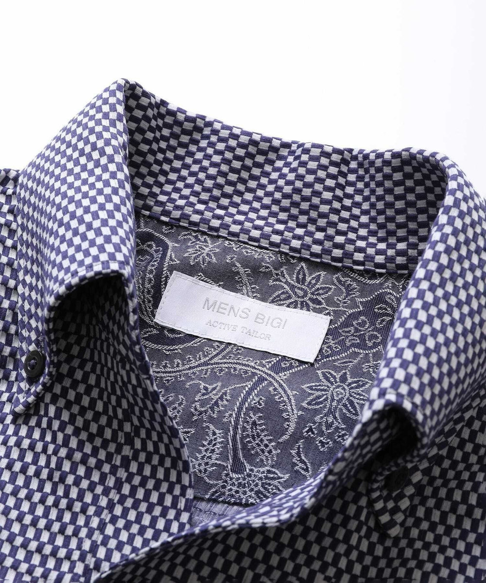 MEN'S BIGI 【ACTIVE TAILOR】COOL MAXサッカー織りワンピースカラーポロシャツ ブルー
