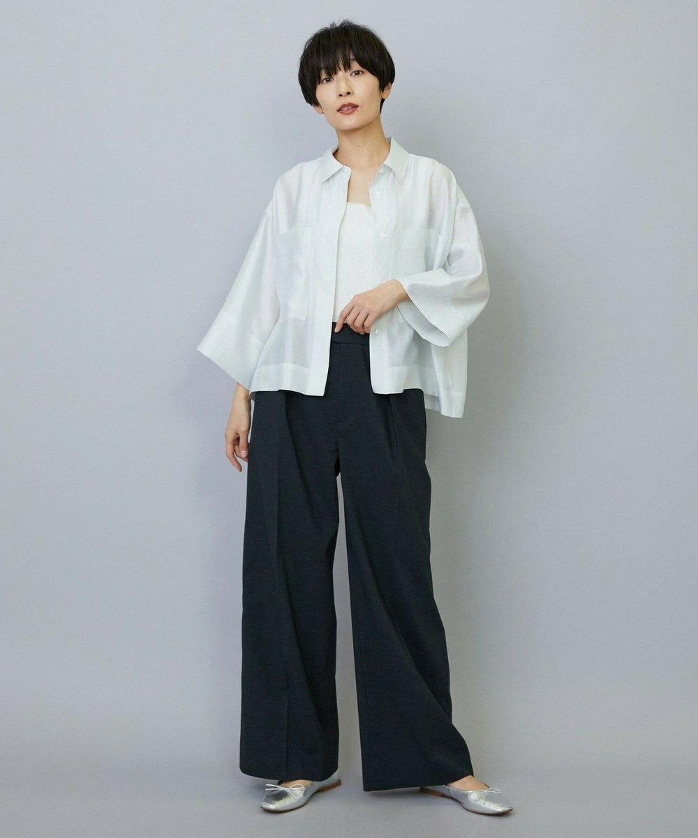 MOGA スタイリスト戸野塚かおるコラボ ドライリネンストレッチストレートパンツ スミクロ