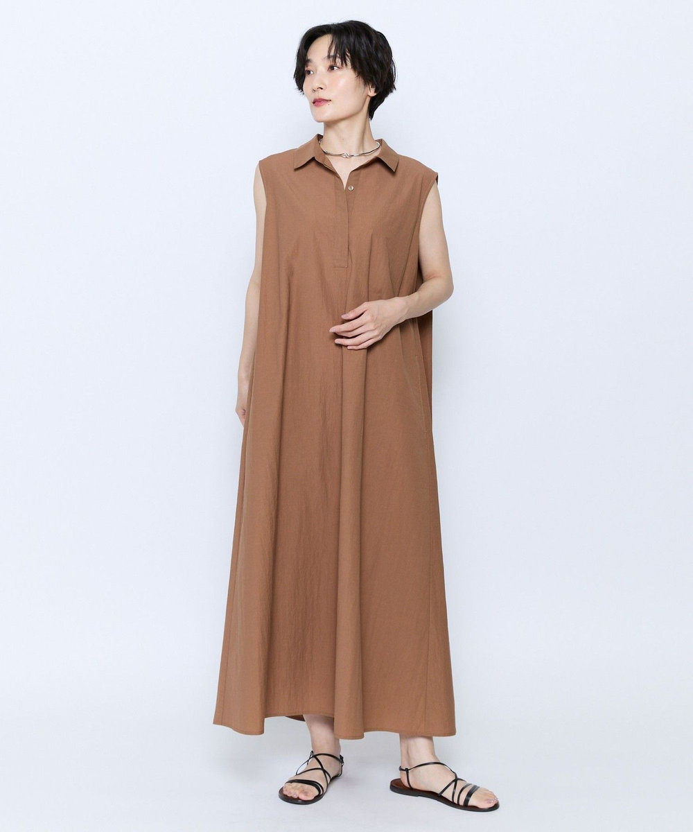 feerique feerique 綿ナイロンクロスAラインワンピース ブラウン