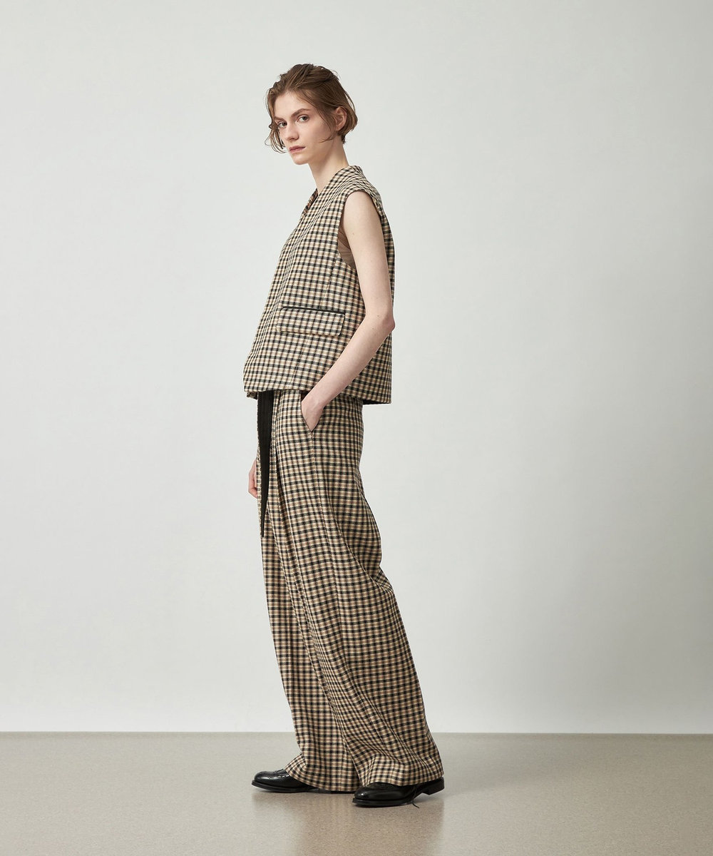 DÉPAREILLÉ WOOL CHECK BELTED PANTS / ウールチェックベルテッドパンツ ブラウン系その他
