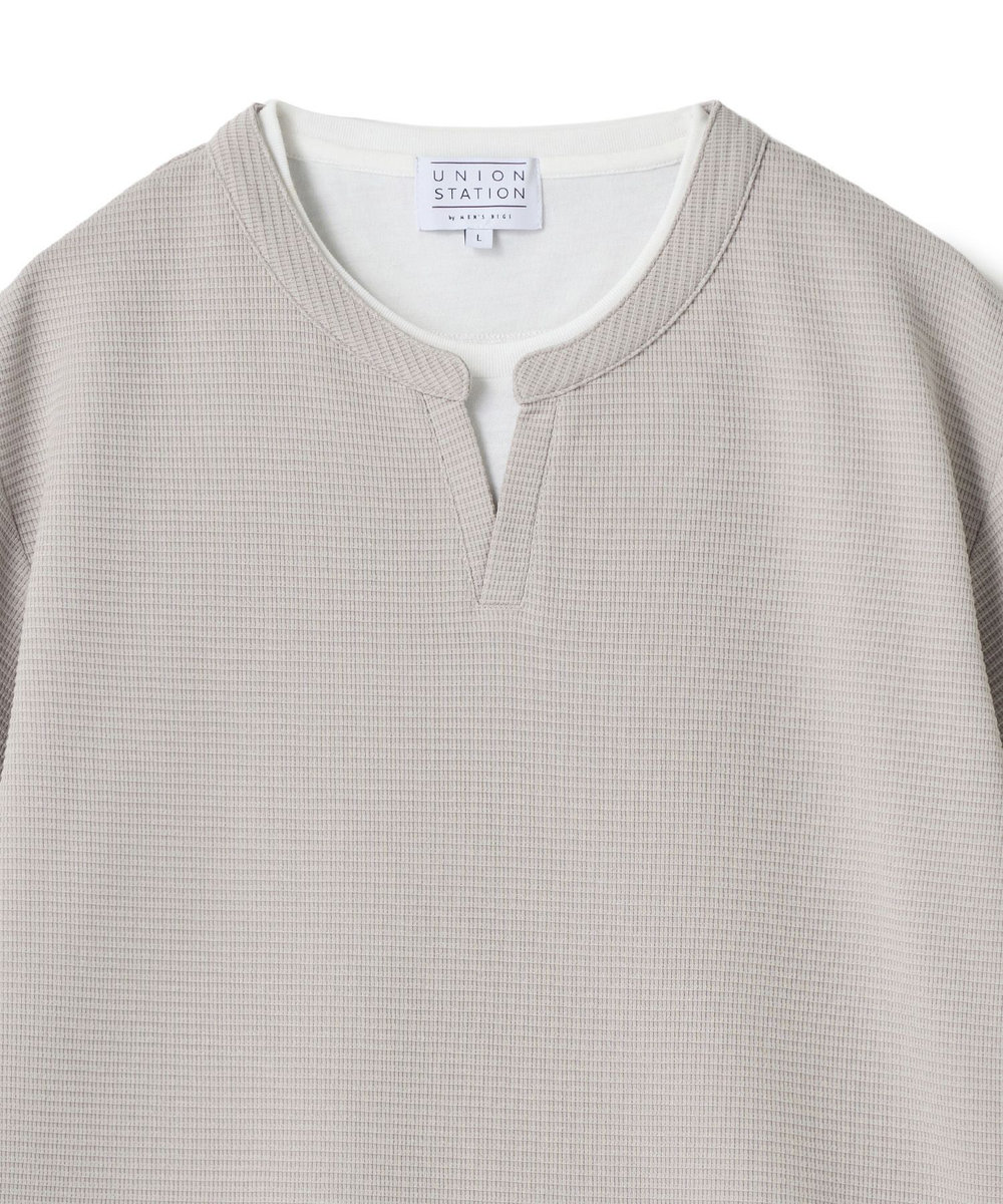 UNION STATION 	ミニワッフルキーネックレイヤードTシャツ グレー