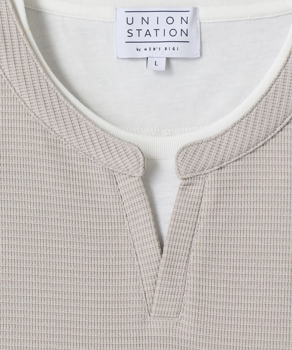 UNION STATION 	ミニワッフルキーネックレイヤードTシャツ グレー