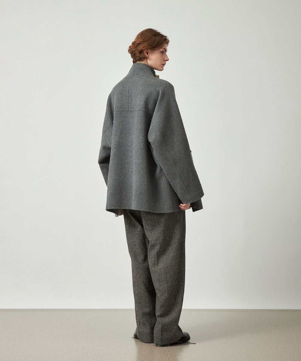 DÉPAREILLÉ DOUBLE FACE BEAVER STAND COLLAR COAT / ダブルフェイスビーバースタンドカラーコート チャコールグレー