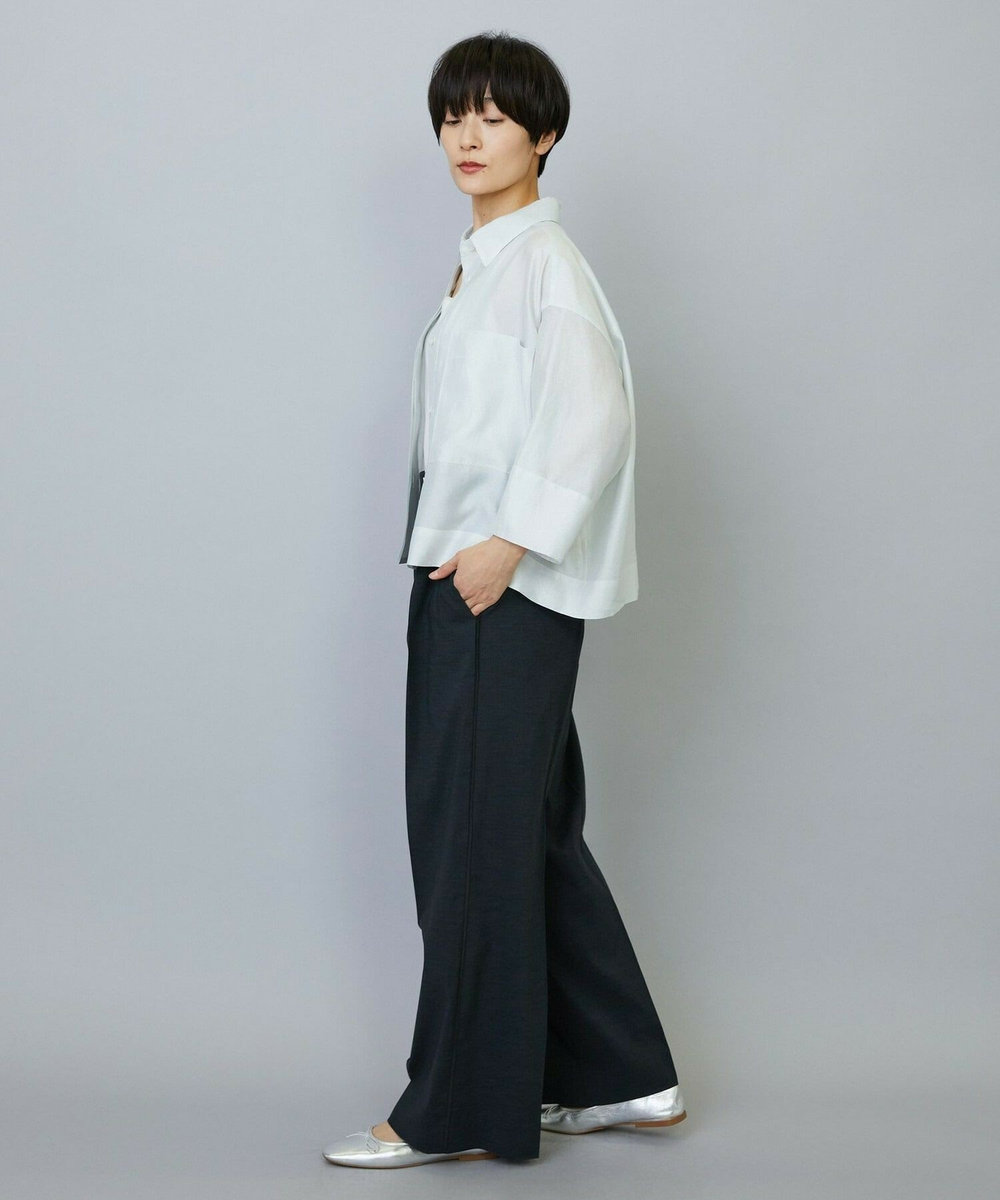 MOGA スタイリスト戸野塚かおるコラボ ドライリネンストレッチストレートパンツ スミクロ