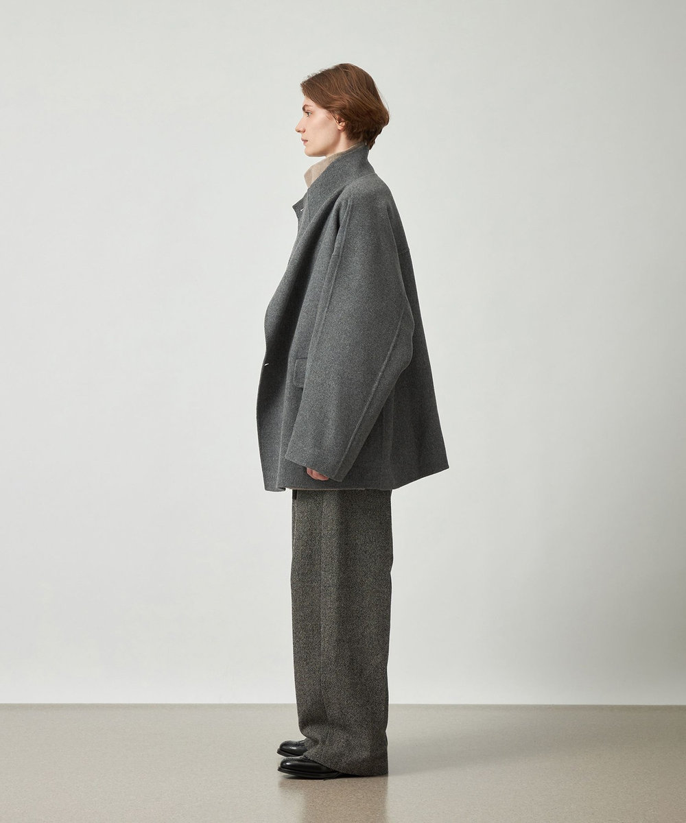 DÉPAREILLÉ DOUBLE FACE BEAVER STAND COLLAR COAT / ダブルフェイスビーバースタンドカラーコート チャコールグレー