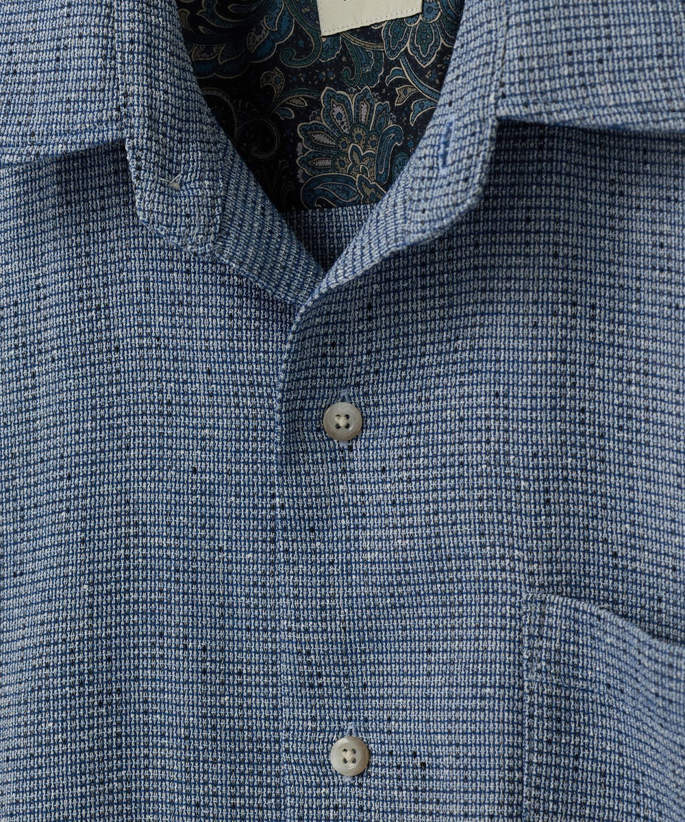 MEN'S BIGI 絡み織メランジ オープンカラーシャツ ブルー