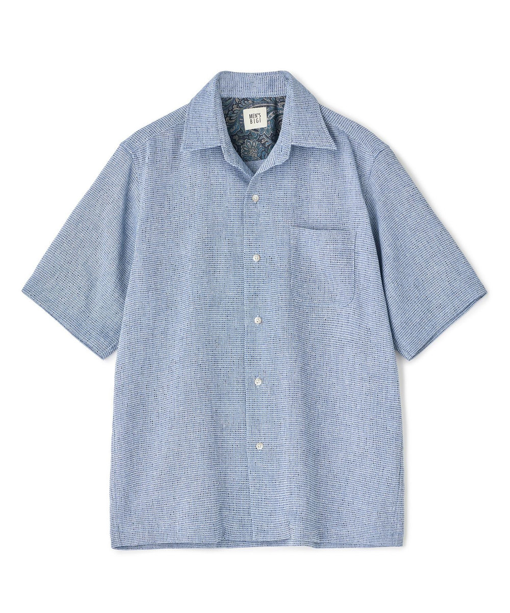 MEN'S BIGI 絡み織メランジ オープンカラーシャツ ブルー