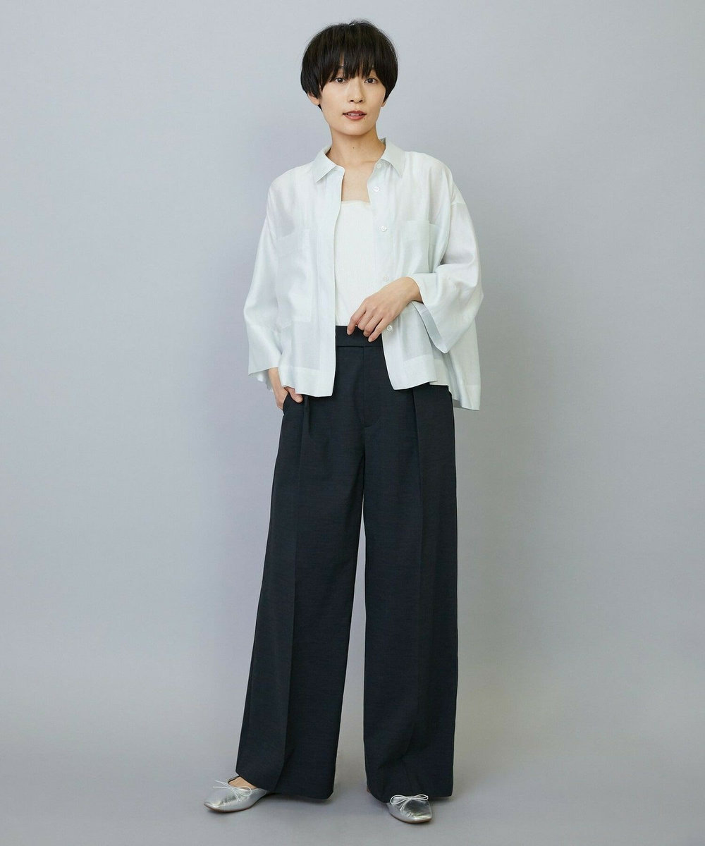 MOGA スタイリスト戸野塚かおるコラボ ドライリネンストレッチストレートパンツ スミクロ