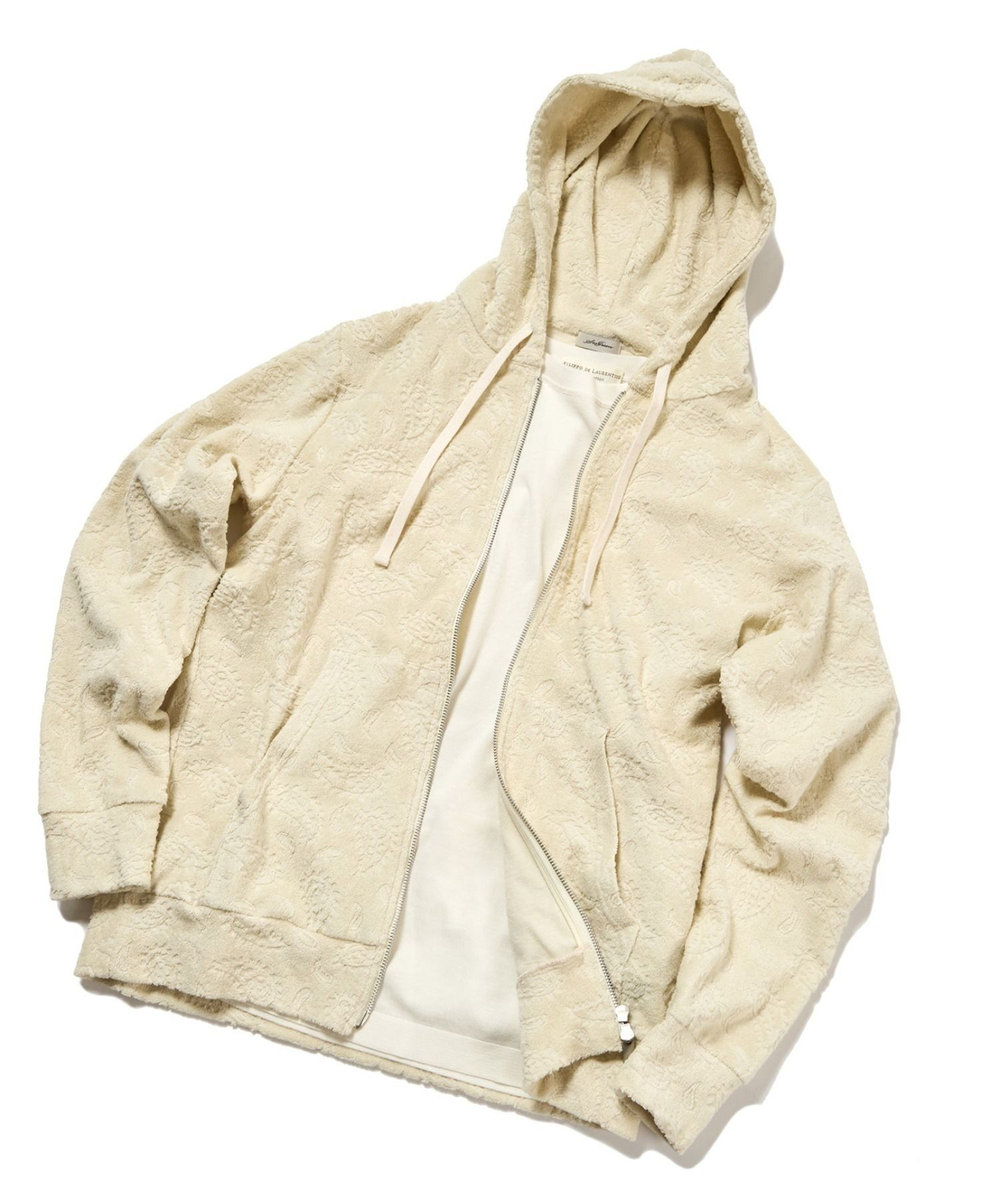 MEN'S BIGI 【Sea Green/シーグリーン】ペイズリー柄パイルジャカードパーカ オフホワイト