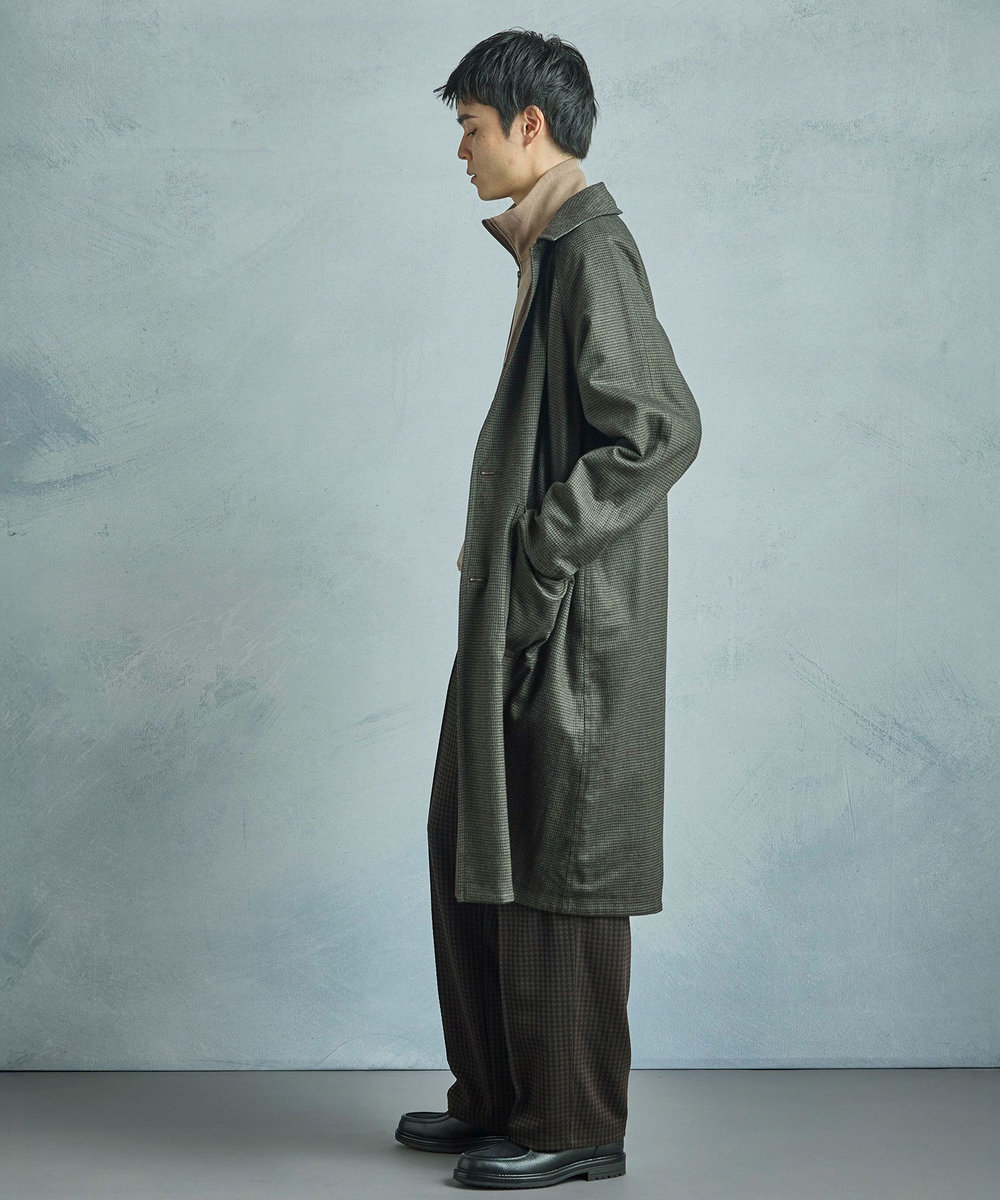 MEN'S BIGI 【50th Anniv . 中田 慎介】 COTTON TWILL x WOOL HOUND'S TOOTH REVERSIBLE COAT ブラウン