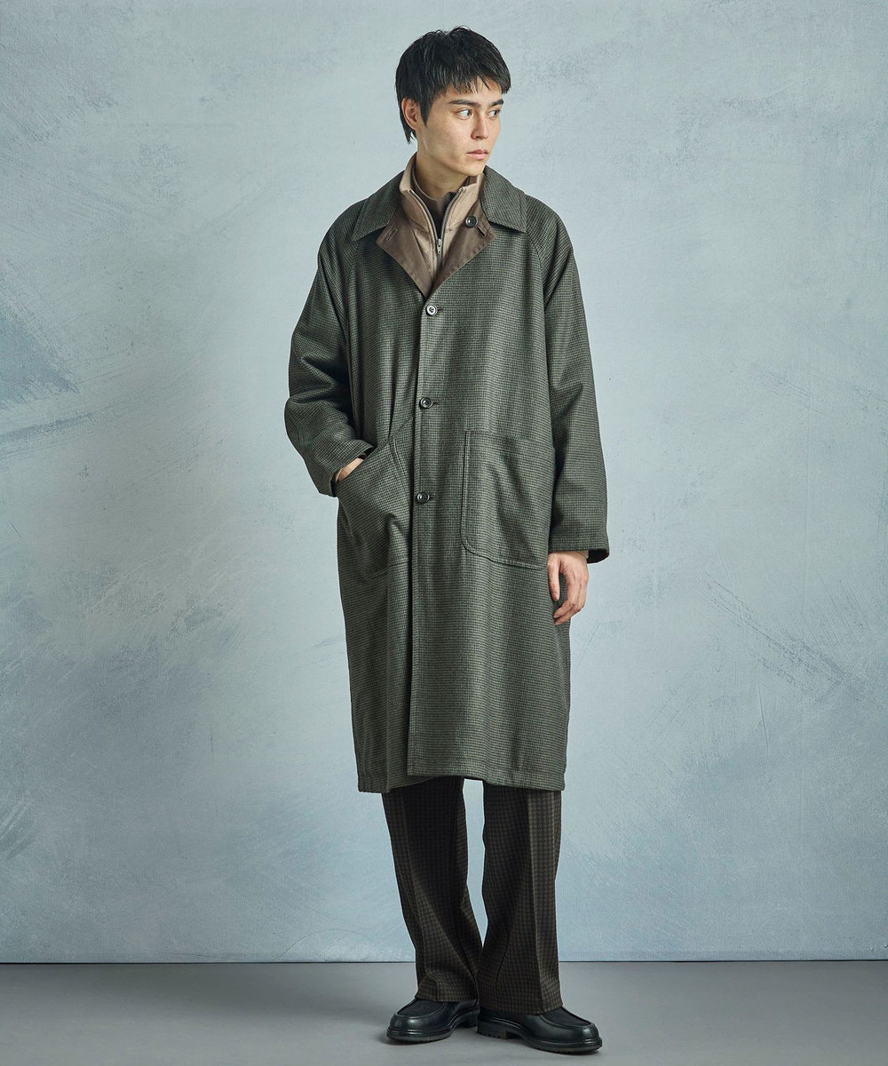 MEN'S BIGI 【50th Anniv . 中田 慎介】 COTTON TWILL x WOOL HOUND'S TOOTH REVERSIBLE COAT ブラウン