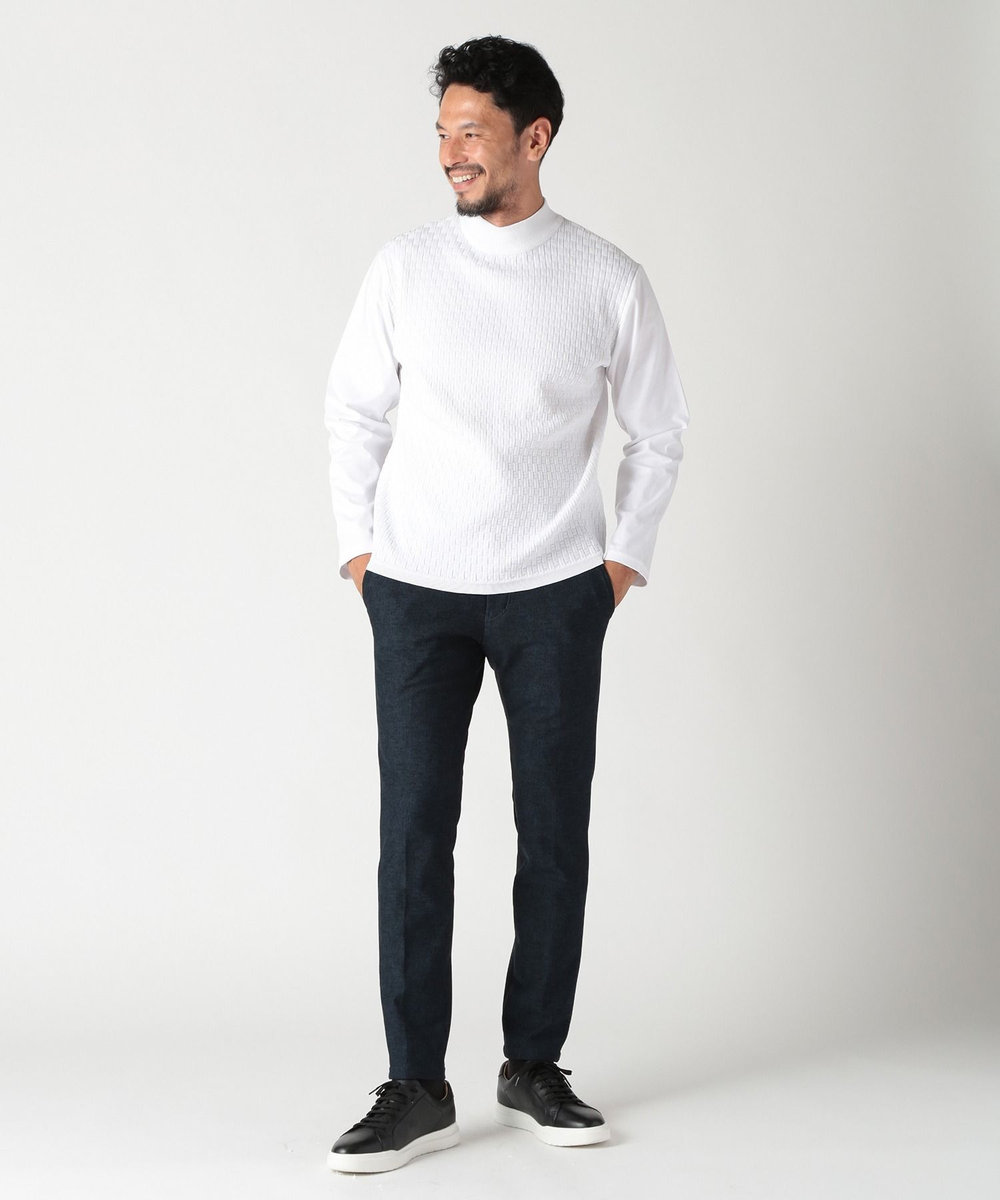 MEN'S BIGI ニットコンビモックネックカットソー ホワイト