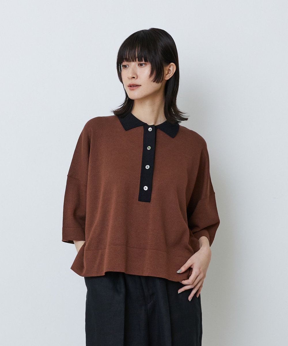 LOISIR 和紙コットン天竺ポロニット ブラウン