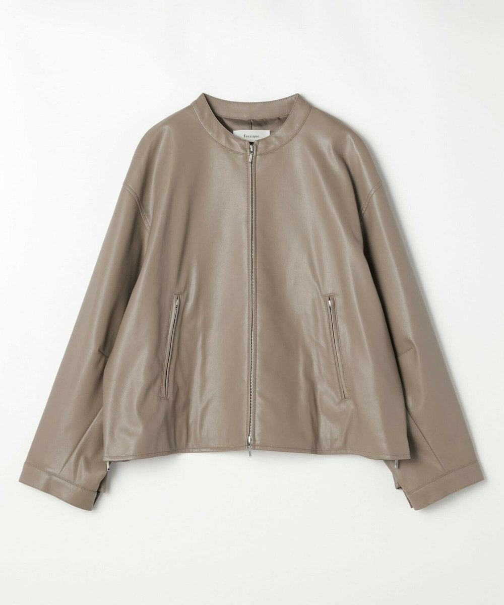 feerique Lサイズ（大きいサイズ） 【大きいサイズ】feerique フェイクレザーストレッチブルゾン モカ