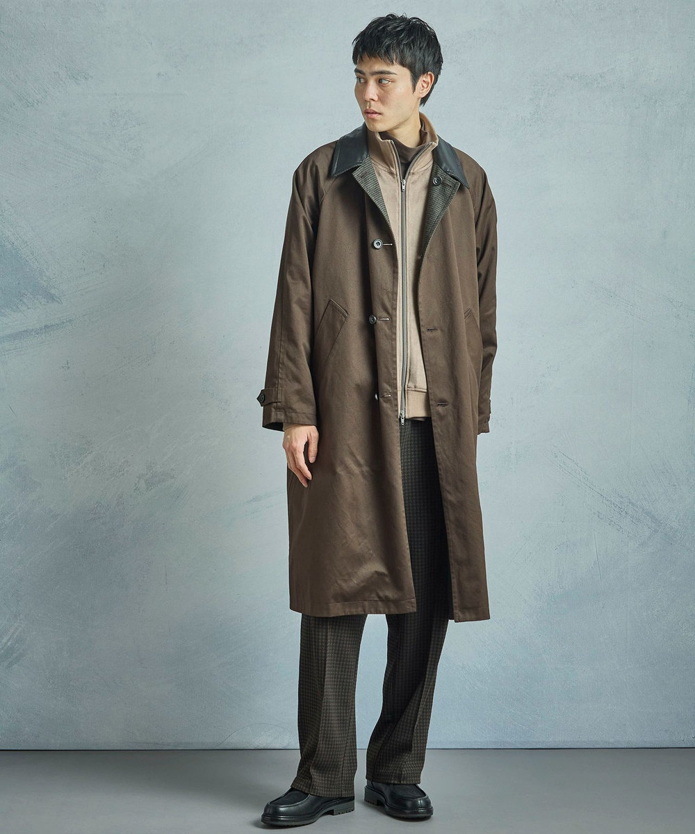 MEN'S BIGI 【50th Anniv . 中田 慎介】 COTTON TWILL x WOOL HOUND'S TOOTH REVERSIBLE COAT ブラウン