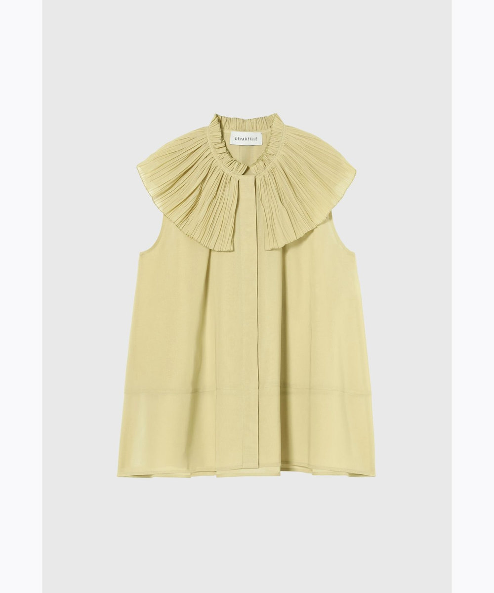 DÉPAREILLÉ VOILE PLEATS COLLAR NO SLEEVE BLOUSE / ボイルプリーツカラーノースリーブブラウス イエロー