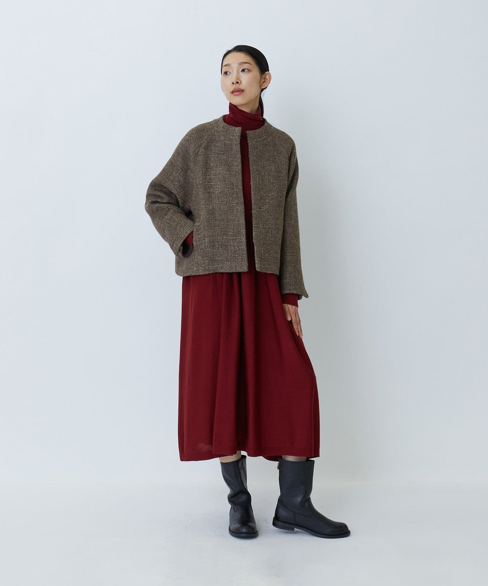 LOISIR ウール梳毛天竺タートルネックワンピース レッド