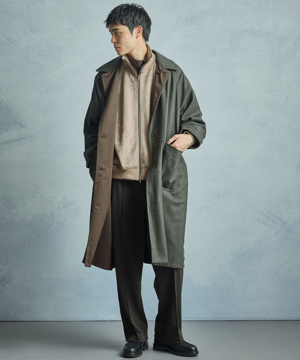 MEN'S BIGI 【50th Anniv . 中田 慎介】 COTTON TWILL x WOOL HOUND'S TOOTH REVERSIBLE COAT ブラウン