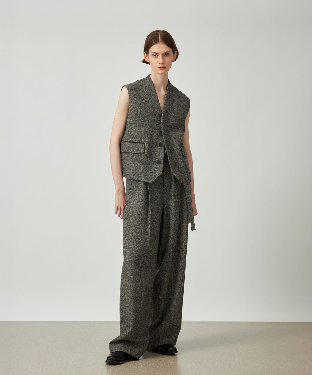 DÉPAREILLÉ WOOL SLUB BELTED PANTS / ウールスラブベルテッドパンツ グレー