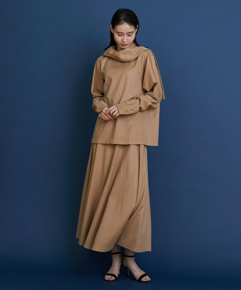L'EQUIPE COUTURIER ピュアキャメルドレープブラウス キャメル