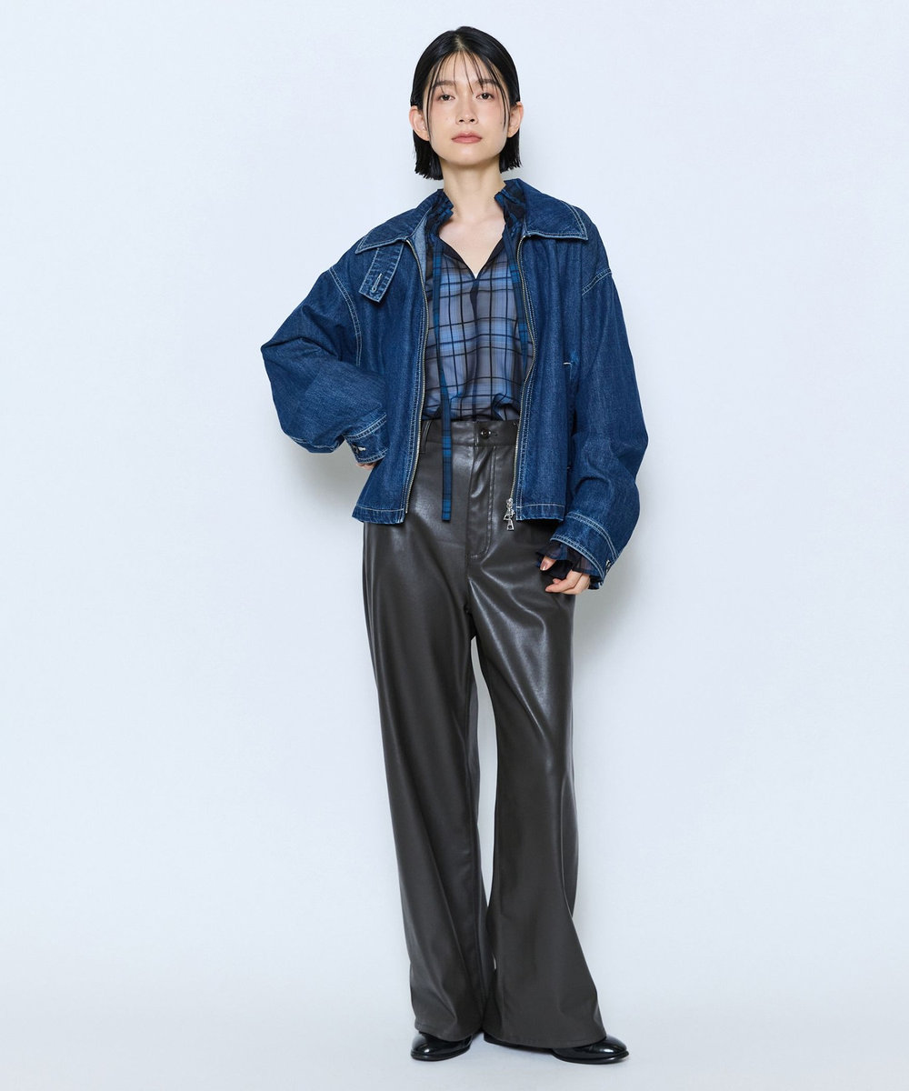 feerique feerique フェイクレザーワイドパンツ ブラウン