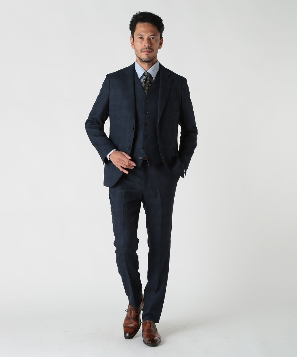MEN'S BIGI ミックスヤーンブッチャーチェックスラックスパンツ ネイビー