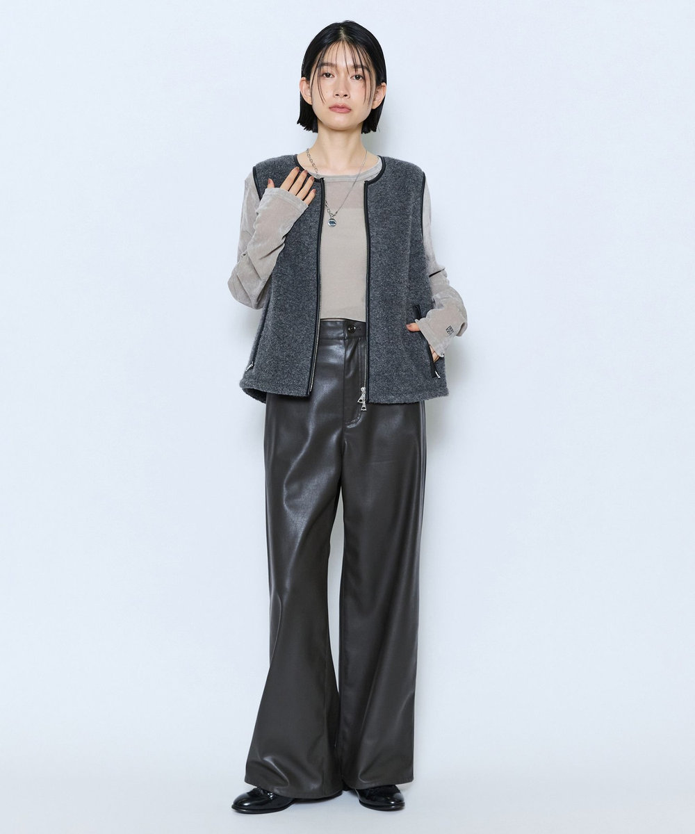 feerique feerique フェイクレザーワイドパンツ ブラウン