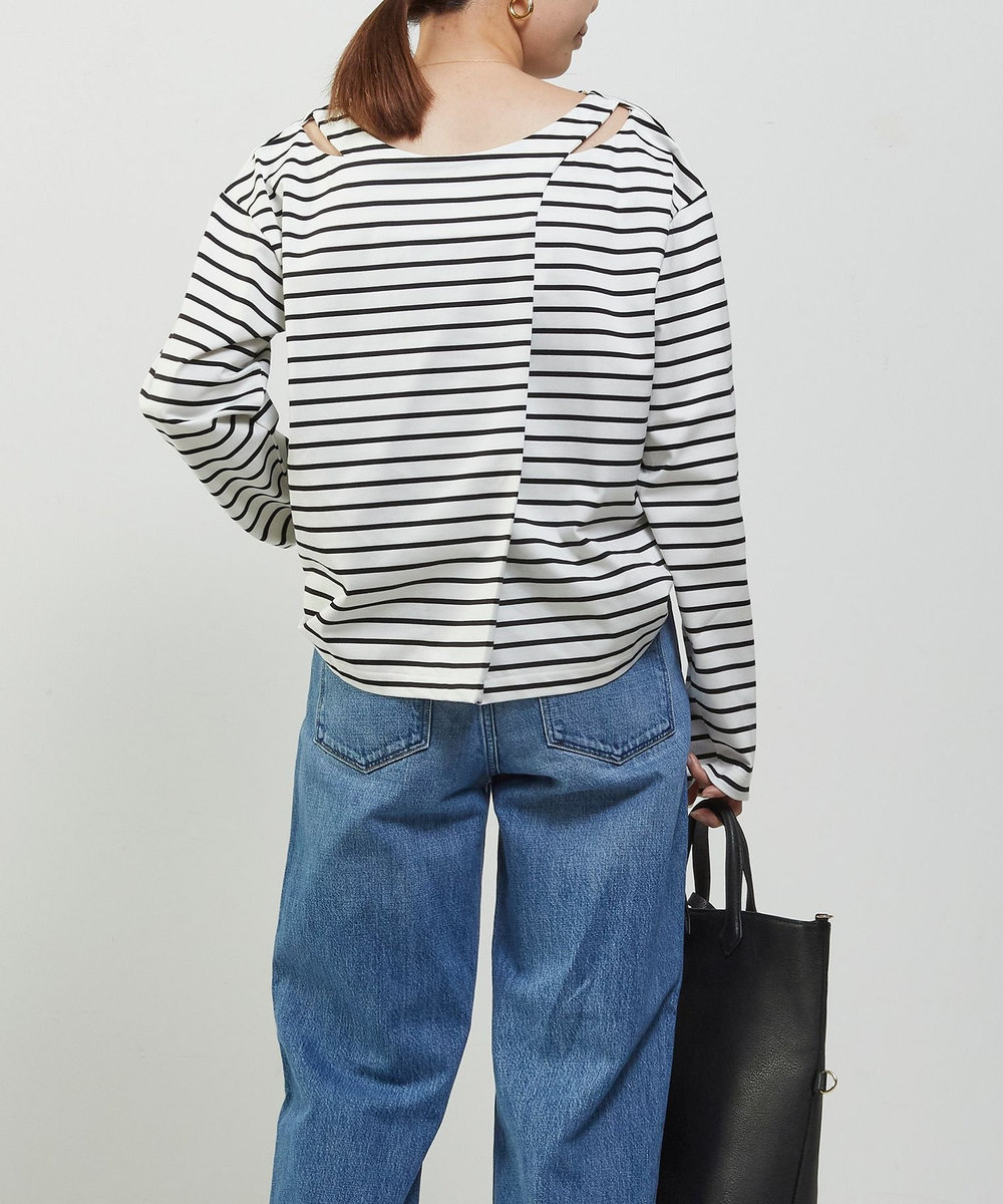 1er Arrondissement バックツイストボーダーロングスリーブＴシャツ オフホワイト