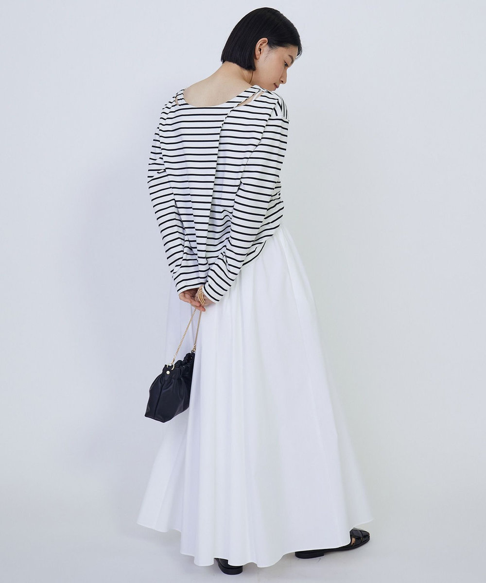 1er Arrondissement バックツイストボーダーロングスリーブＴシャツ オフホワイト