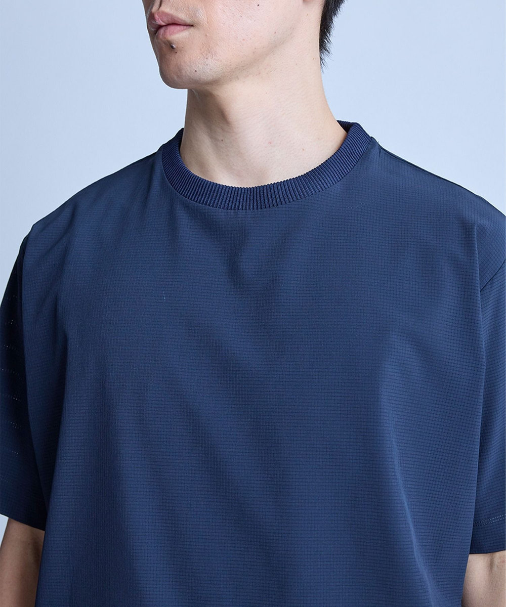 UNION STATION ドットメッシュドローコードTシャツ〈ストレッチ・マシンウォッシャブル・軽量・接触冷感・通気性〉 ネイビー